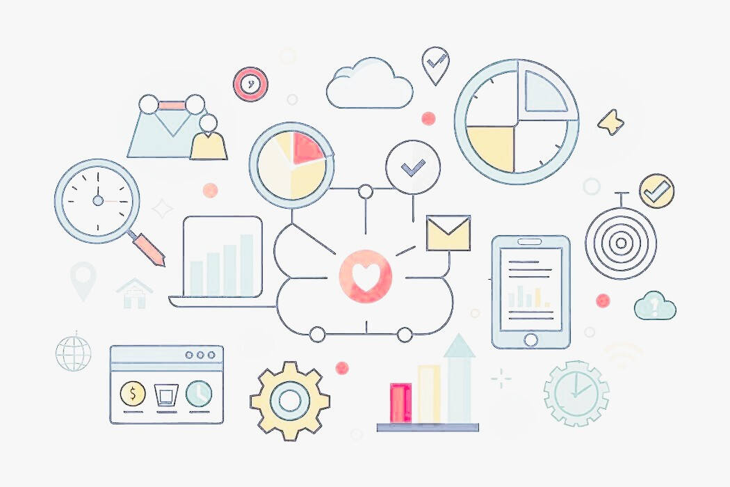 marketing icons on a white background